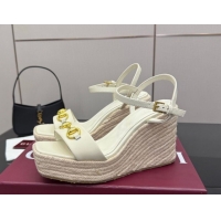Original Cheap Gucci Espadrille Wedge Sandals 10cm in Leather with Horsebit White 2025 GG082802