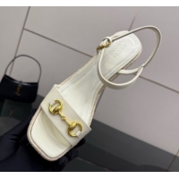 Original Cheap Gucci Espadrille Wedge Sandals 10cm in Leather with Horsebit White 2025 GG082802