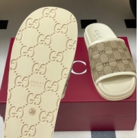 Good Product Gucci GG Canvas Flat Slides Sandal Beige 2025 GG082803