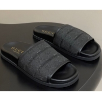 Durable Gucci GG Canvas Flat Slides Sandal Black 2025 GG082803