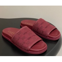 Stylish Gucci GG Canvas Flat Slides Sandal Ancora Red 2025 GG082803