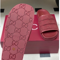 Stylish Gucci GG Canvas Flat Slides Sandal Ancora Red 2025 GG082803