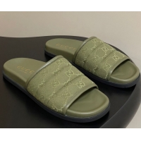 Sophisticated Gucci GG Canvas Flat Slides Sandal Green 2025 GG082803