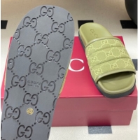 Sophisticated Gucci GG Canvas Flat Slides Sandal Green 2025 GG082803
