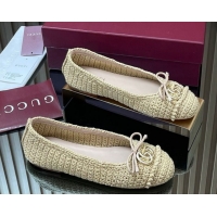 Duplicate Gucci Crochet Ballet Flats with Horsebit Beige 2025 835081