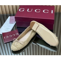 Duplicate Gucci Crochet Ballet Flats with Horsebit Beige 2025 835081