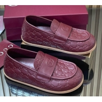 Sumptuous Gucci GG Leather Flat Loafers Burgundy 2025 GG082804