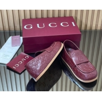 Sumptuous Gucci GG Leather Flat Loafers Burgundy 2025 GG082804