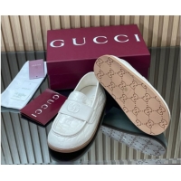 Perfect Gucci GG Leather Flat Loafers White 2025 GG082804