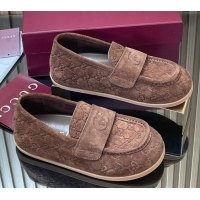 Luxury Gucci GG Suede Flat Loafers Brown 2025 GG082804