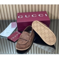 Luxury Gucci GG Suede Flat Loafers Brown 2025 GG082804