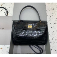 Promotional Balenciaga Rodeo Small Handbag In Crocodile Embossed Calfskin With Aged-gold Hardware 78972 Black 2024