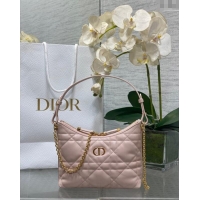 Sophisticated Dior Miss Caro Diorling Mini Bag with Chain in Macrocannage Lambskin M6285 Powder Pink 2025