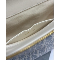 Super Quality Dior Small 30 Montaigne Pocket Bag in Blue Oblique Chambray with Raffia Effect and White Calfskin 6027 202