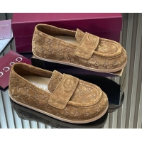Stylish Gucci GG Suede Flat Loafers Dark Beige 2025 GG082804