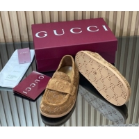 Stylish Gucci GG Suede Flat Loafers Dark Beige 2025 GG082804