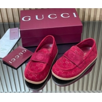 Sumptuous Gucci GG Suede Flat Loafers Red 2025 GG082804