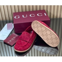 Sumptuous Gucci GG Suede Flat Loafers Red 2025 GG082804