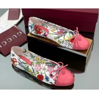 Crafted Gucci Flora Printed Ballet Flats White/Pink 840726