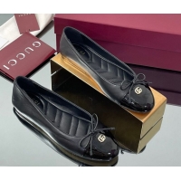 Luxury Gucci Leather Ballet Flats with Double G Black 835805
