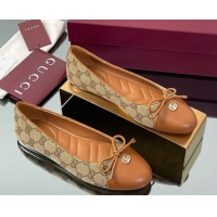 Buy Discount Gucci GG Canvas Ballet Flats with Double G Beige/Brown 835805
