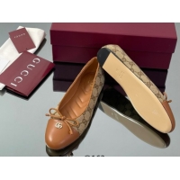 Buy Discount Gucci GG Canvas Ballet Flats with Double G Beige/Brown 835805