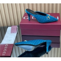 Popular Style Gucci GG Velvet Heel Mules 8.5cm with Horsebit Blue 835739
