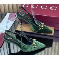Durable Gucci GG Velvet Slingback Pumps 8.5cm with Horsebit Green 835978