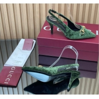 Durable Gucci GG Velvet Slingback Pumps 8.5cm with Horsebit Green 835978