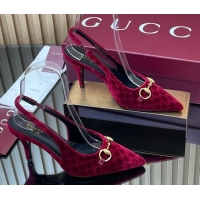 Purchase Gucci GG Velvet Slingback Pumps 8.5cm with Horsebit Red 835978