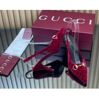 Purchase Gucci GG Velvet Slingback Pumps 8.5cm with Horsebit Red 835978