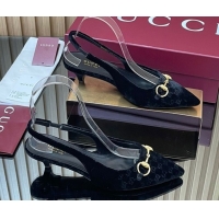 Grade Quality Gucci GG Velvet Slingback Pumps 4.5cm with Horsebit Black 835978