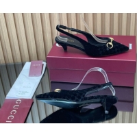 Grade Quality Gucci GG Velvet Slingback Pumps 4.5cm with Horsebit Black 835978