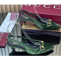 Grade Qualit Gucci GG Velvet Slingback Pumps 4.5cm with Horsebit Green 835978