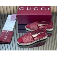 Low Price Gucci GG Strass Mesh Espadrilles Flat Ancora Red 2025 GG082805