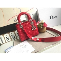 Top Grade Dior Small Lady Dior My ABCDior Bag in Cannage Lambskin M0532 Red/Silver 2025