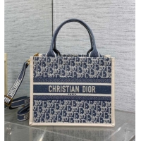 Top Grade Dior Small Dior Book Tote Bag in Dior Oblique Chambray-Effect Embroidery D6046 Blue/White 2025