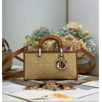 Grade Discount Dior Lady D-Joy Medium Bag in Cannage Straw-Like M9250 Khaki/Brown 2025