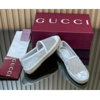Popular Style Gucci GG Strass Mesh Espadrilles Flat White 2025 GG082805