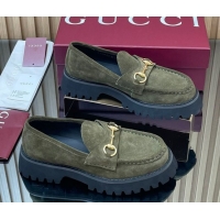 Sumptuous Gucci Suede Loafers 4.5cm with Horsebit Green 2025 GG123101