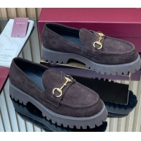 Stylish Gucci Suede Loafers 4.5cm with Horsebit Dark Brown 2025 GG123101