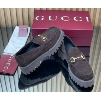 Stylish Gucci Suede Loafers 4.5cm with Horsebit Dark Brown 2025 GG123101