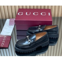 Perfect Gucci Leather Loafers 4.5cm with Horsebit Black 2025 GG123101