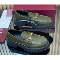 Pretty Style Gucci Leather Loafers 4.5cm with Horsebit Green 2025 GG123101