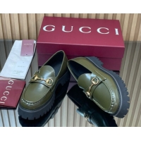 Pretty Style Gucci Leather Loafers 4.5cm with Horsebit Green 2025 GG123101