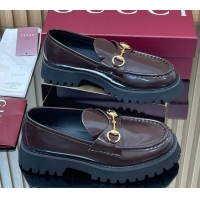 Modern Gucci Leather Loafers 4.5cm with Horsebit Dark Brown 2025 GG123101