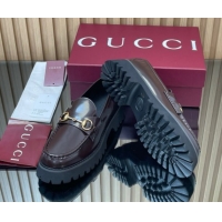 Modern Gucci Leather Loafers 4.5cm with Horsebit Dark Brown 2025 GG123101