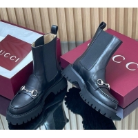 Good Quality Gucci Leather Ankle Boots 4.5cm with Horsebit Black 2025 834770