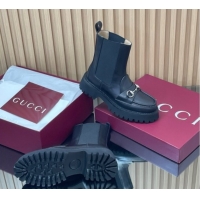 Good Quality Gucci Leather Ankle Boots 4.5cm with Horsebit Black 2025 834770