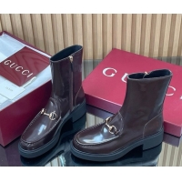 Luxurious Gucci Shiny Leather Heel Ankle Boots 4.5cm with Horsebit Brown 2025 798724